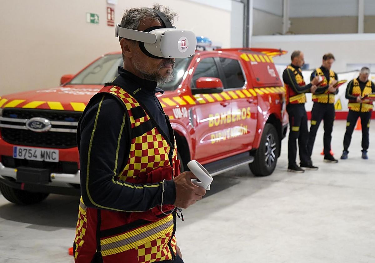Entrenamiento de los bomberos de la Diputación de Segovia con realidad virtual.