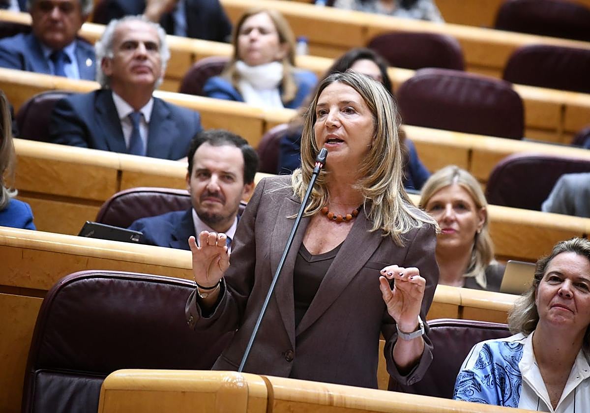La portavoz del PP en el Senado, Alicia García, durante una intervención en la Cámara Alta este octubre.