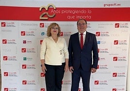 Lla directora de Operaciones de Grupo CFI, Verónica Serna, y director general, Julio César Miguel, durante la celebración del aniversario.