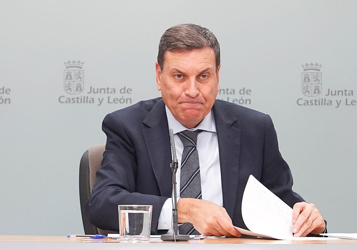 El portavoz de la Junta, Carlos Fernández Carriedo, este jueves en rueda de prensa.