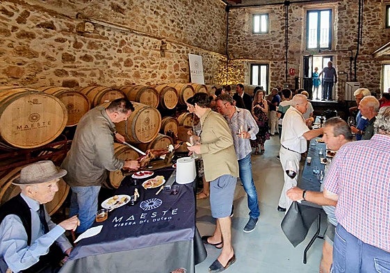 Un grupo de personas, durante una visita a una bodega de Segovia.