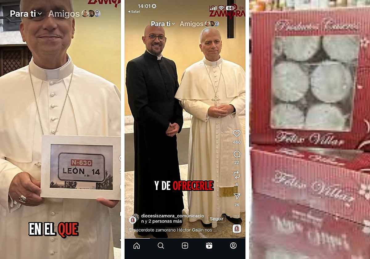 Imagen principal - Desde Zamora a Roma con pastas, un jamón y una señal de &#039;León,14 km&#039; para el Papa