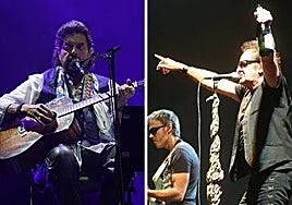 Alan Parsons y Johnny Cifuentes, de Burning, durante un concierto.