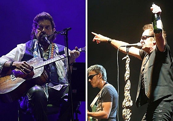 Alan Parsons y Johnny Cifuentes, de Burning, durante un concierto.