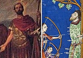 El mártir Solutor (izquierda) y el martirio de San Edmundo Rey (derecha).