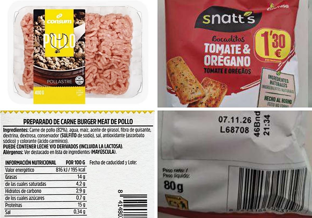 Presentación e información del preparado de carne (izquierda) y del aperitivo (derecha).