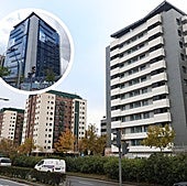 El edificio de viviendas tras la obras de reforma para transformarlo de oficinas a residencial. En detalle, su aspecto antes del cambio.