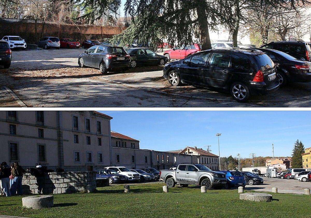 Estado actual de los aparcamientos que serán reacondicionados en el Real Sitio de San Ildefonso.