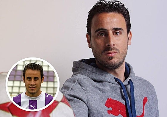 Pedro López, en una imagen actual; en detalle, con la camiseta blanquivioleta en su presentación, año 2005.