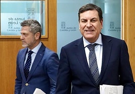 El portavoz de la Junta, Carlos Fernández Carriedo, este jueves en la rueda de prensa posterior al Consejo de Gobierno.