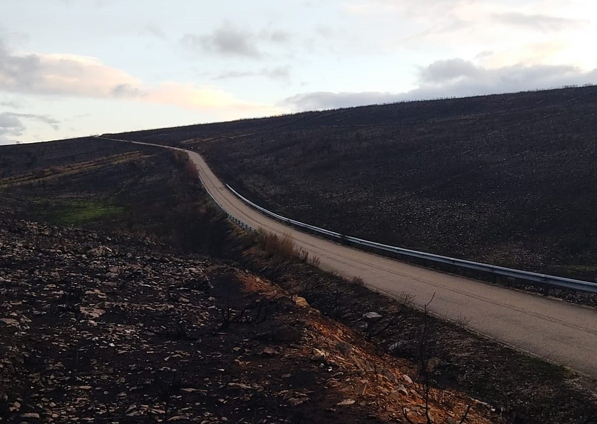 Imagen secundaria 1 - Los restos del incendio de Puercas en los alrededores del pueblo.