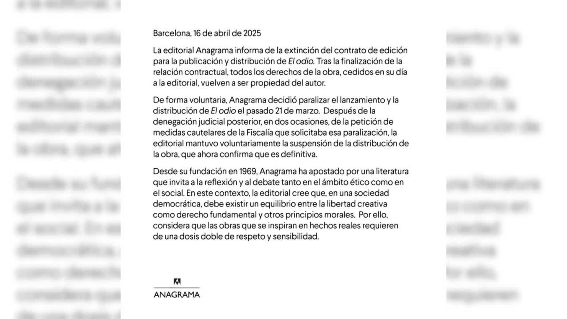 Anagrama extingue el contrato para la publicación y distribución del libro sobre José Bretón