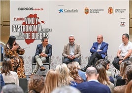 Ramiro García, presidente de la DO Arlanza; Carlos Niño, concejal de Turismo del Ayuntamiento de Burgos; José Ignacio Junguitu, comunicador, sumiller y divulgador vitivinícola, y Javier Izquierdo, del restaurante Mesón El Viso, moderados por Susana Gutiérrez.