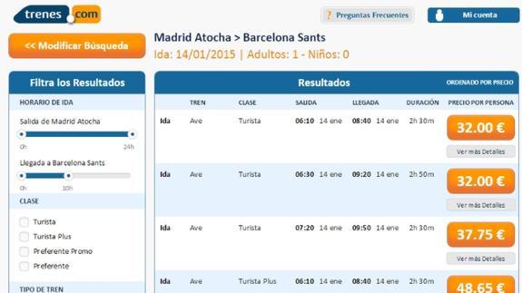 La web encuentra la combinación de trenes de ida y vuelta más baratos.