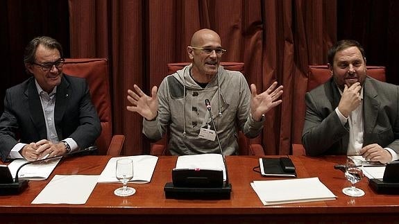 Primera reunión del grupo parlamentario de Junts pel Sí, hoy.