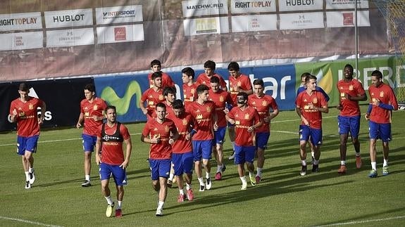 Los jugadores, durante un entrenamiento de preparación. 