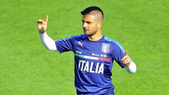 Insigne, durante el entrenamiento de su selección. 