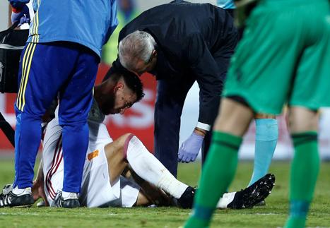 Sergio Ramos, en el momento de la lesión