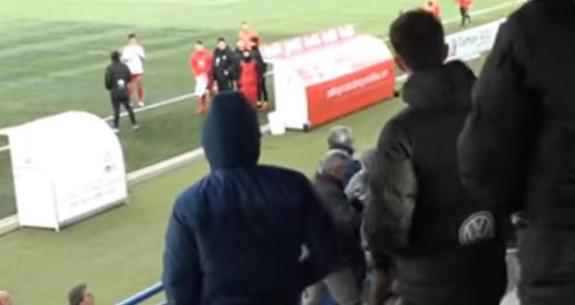 Imagen de la pelea en la gradal estadio del UD Santa Marta. 