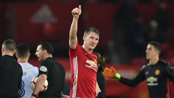 Schweinsteiger, al término de un partido con el Manchester United. 