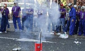 Mineros en un reciente acto de protesta en Palencia. /J. Ruiz