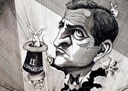 Caricatura de Adolfo Suárez, en el museo de Cebrero. / M. Martín-Ical