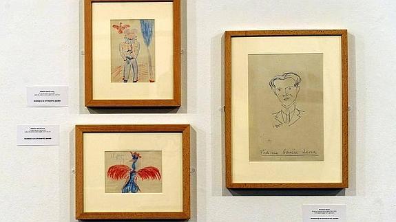 Dos dibujos de Federico García Lorca, a la izquierda, y un retrato del escritor realizado por Francisco Bores. Ricardo Otazo