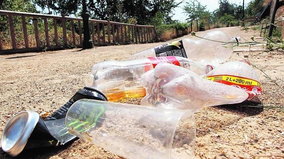 Los restos del botellón ensucian el camino del Palacio de la Ribera