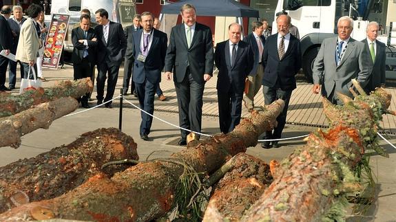 Antonio Silván, Tomás Villanueva; el alcalde de Valladolid, Javier León de la Riva, y Javier Diaz, ayer, en la apertura de Expobiomasa. FRAN JIMÉNEZ