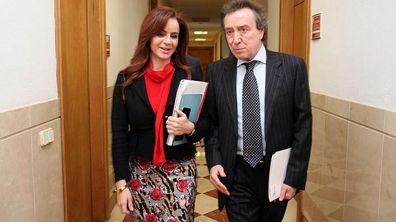 La consejera de Agricultura y Ganadería, Silvia Clemente, y el portavoz de la Junta, José Antonio de Santiago-Juárez, se dirigen a la rueda informativa tras el Consejo de Gobierno. 