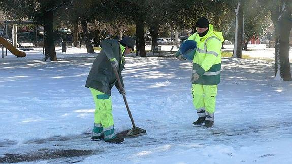 Los operarios trabajan en uno de los parques de León.