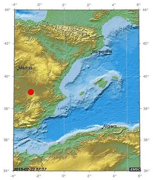 El punto donde se ha localizado el terremoto. 