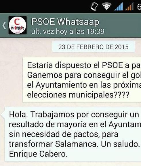 Imagen de una de las primeras preguntas lanzadas a los socialistas a través del WhatsApp. 