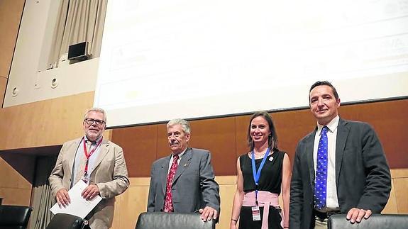 Luis Roso, Santiago Vallmitjana, María Teresa Flores y JuanManuel Corchado, en la inauguración.