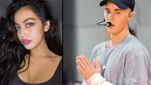 La joven Cindy Kimberly, a la izquierda de Justin Bieber.