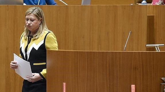 La consejera de Economía y Hacienda de la Junta, Pilar del Olmo, al término de su intervención en las Cortes durante el debate sobre los Presupuestos para 2016. / N. GALLEGO-EFE 