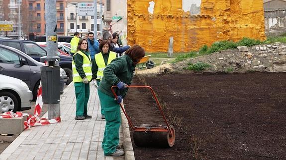 Los alumnos del programa Revoluta II realizan el ajardinamiento junto a la muralla de Zamora