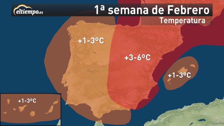 Temperaturas previstas para la primera semana de febrero en España 