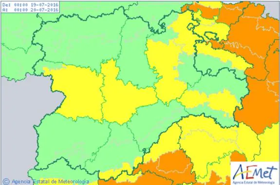 Mapa de alertas de la AEMET para hoy martes en Castilla y León.