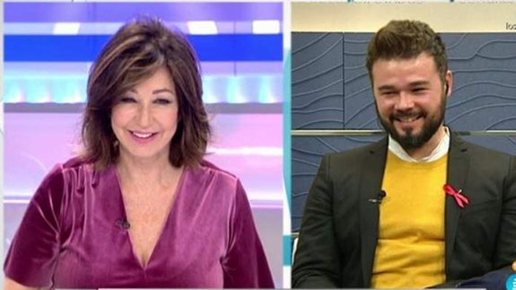 Ana Rosa Quintana le lanza, entre bromas, un piropo a Rufián