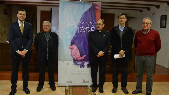 José María Vicente, Ángel Olivera, Tomás Muñoz, Juan Carlos Sánchez y Jesús Gutiérrez, durante la presentación de Ciudad Rodrigo.