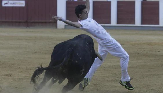 El cortador madrileño Juan Manuel Corcobado ejecuta un corte en la plaza de toros de Valladolid. 