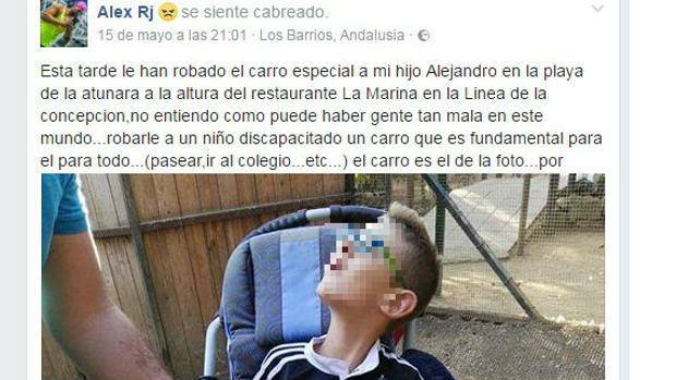 Captura de la publicación que el padre puso en Facebook