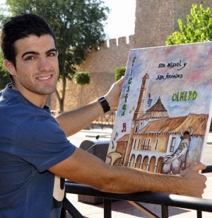 Carlos Alonso García posa con el cuadro que le ha dado la victoria en el concurso Fran Jiménez