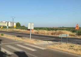 Señalización a la salida de Almendralejo indicando las obras