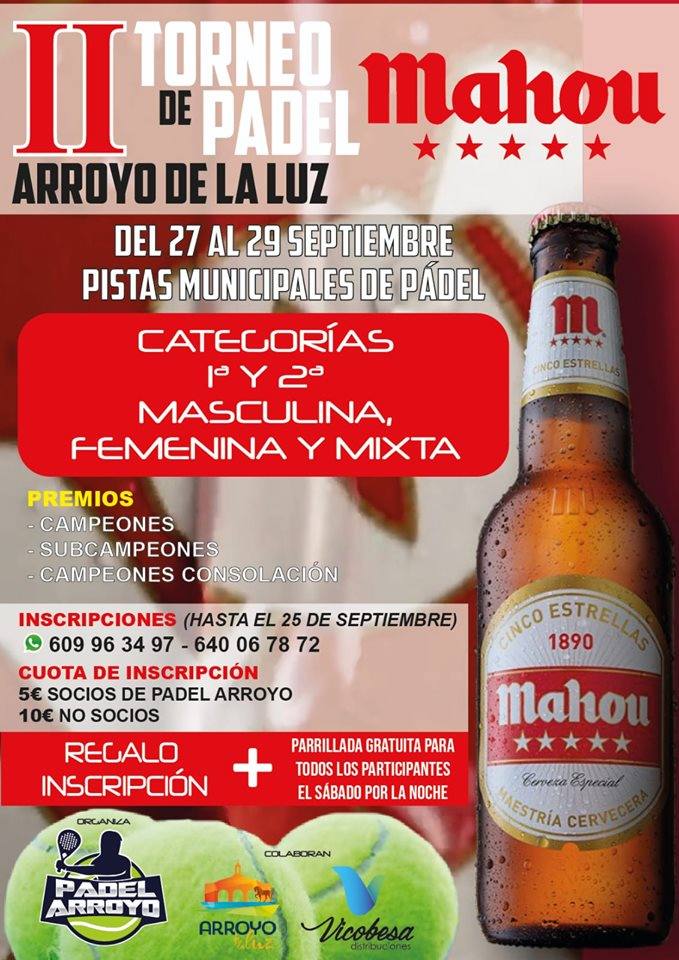El próximo fin de semana se disputará el II Torneo de Pádel de Arroyo de la Luz