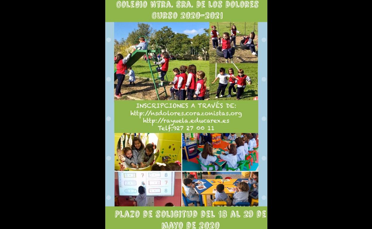 El colegio Ntra. Sra. de los Dolores llevará a cabo las matriculaciones del alumnado entre el 18 y el 29 de mayo