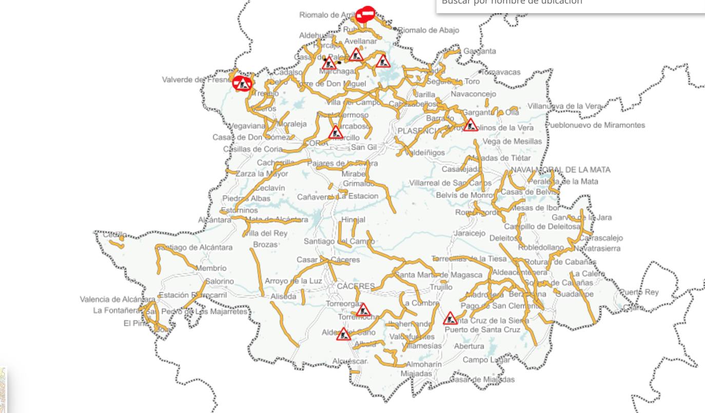 Catálogo de carreteras al que se puede acceder en el portal.