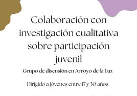 Arroyo de la Luz acogerá uno de los grupos de discusión para la investigación cualitativa sobre participación juvenil