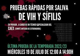 Nueva jornada de pruebas rápidas de VIH y sífilis en el ECJ de Arroyo de la Luz